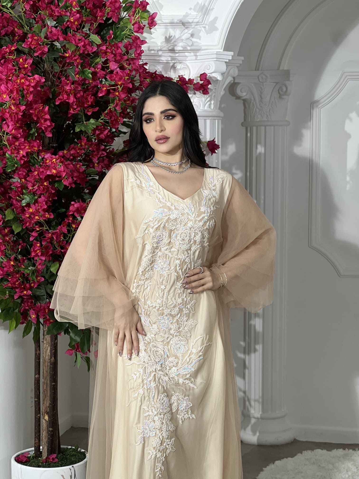 off white with skin dress | JALABIYA