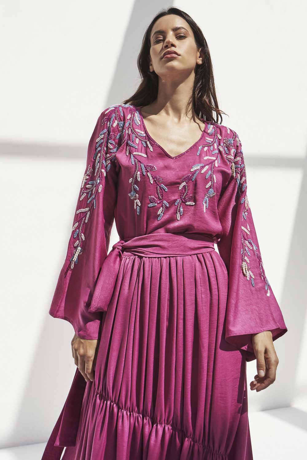 fushia dress with pleats | DRESSES