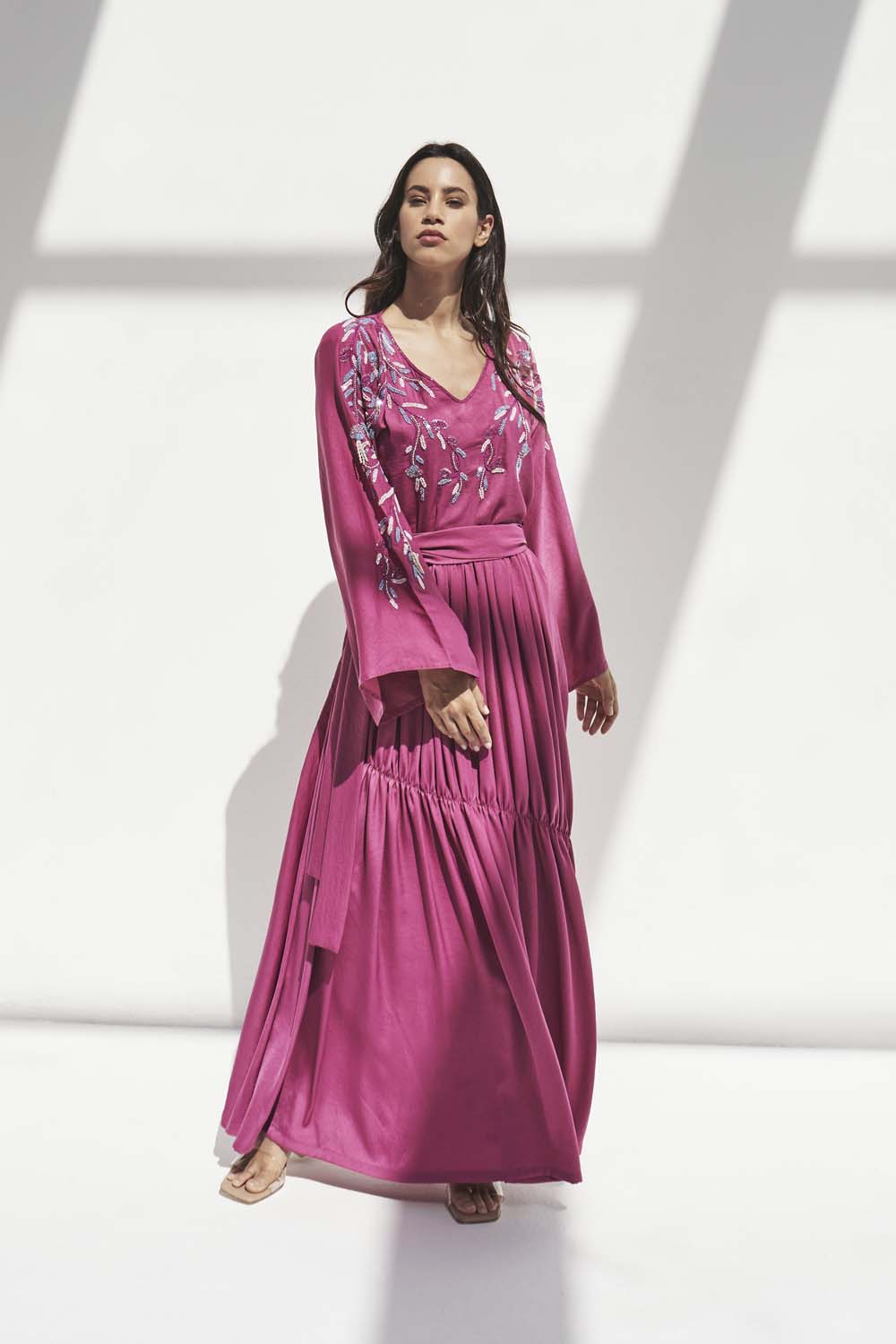 fushia dress with pleats | DRESSES